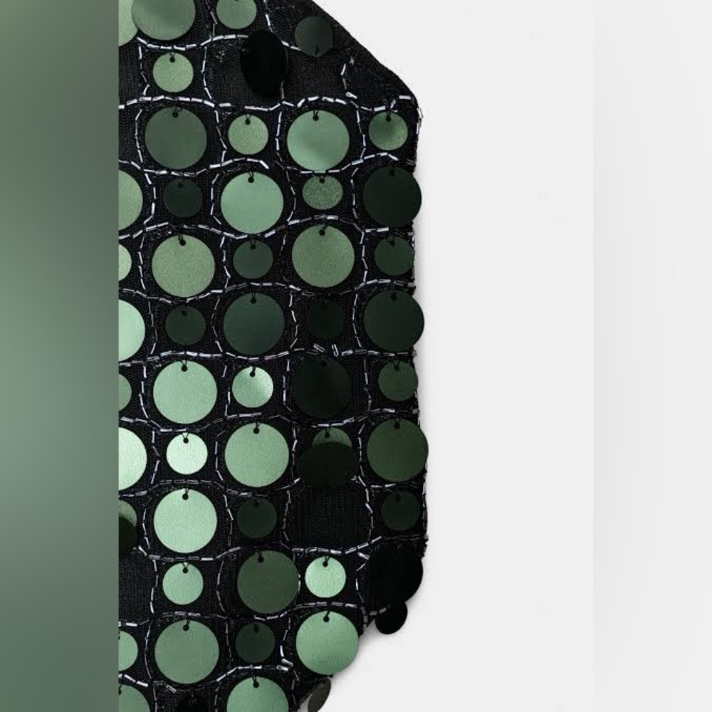 ZARA NWT M Dark Green Sequin Halter Top Asymmetrical Party Festival - Picture 2 of 11